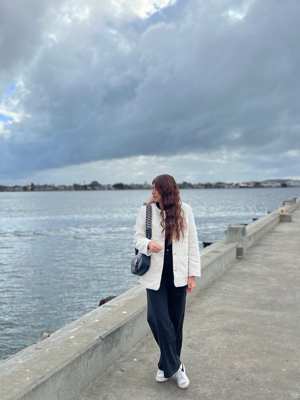 H&M Cream Bouclé Button-Front Blazer